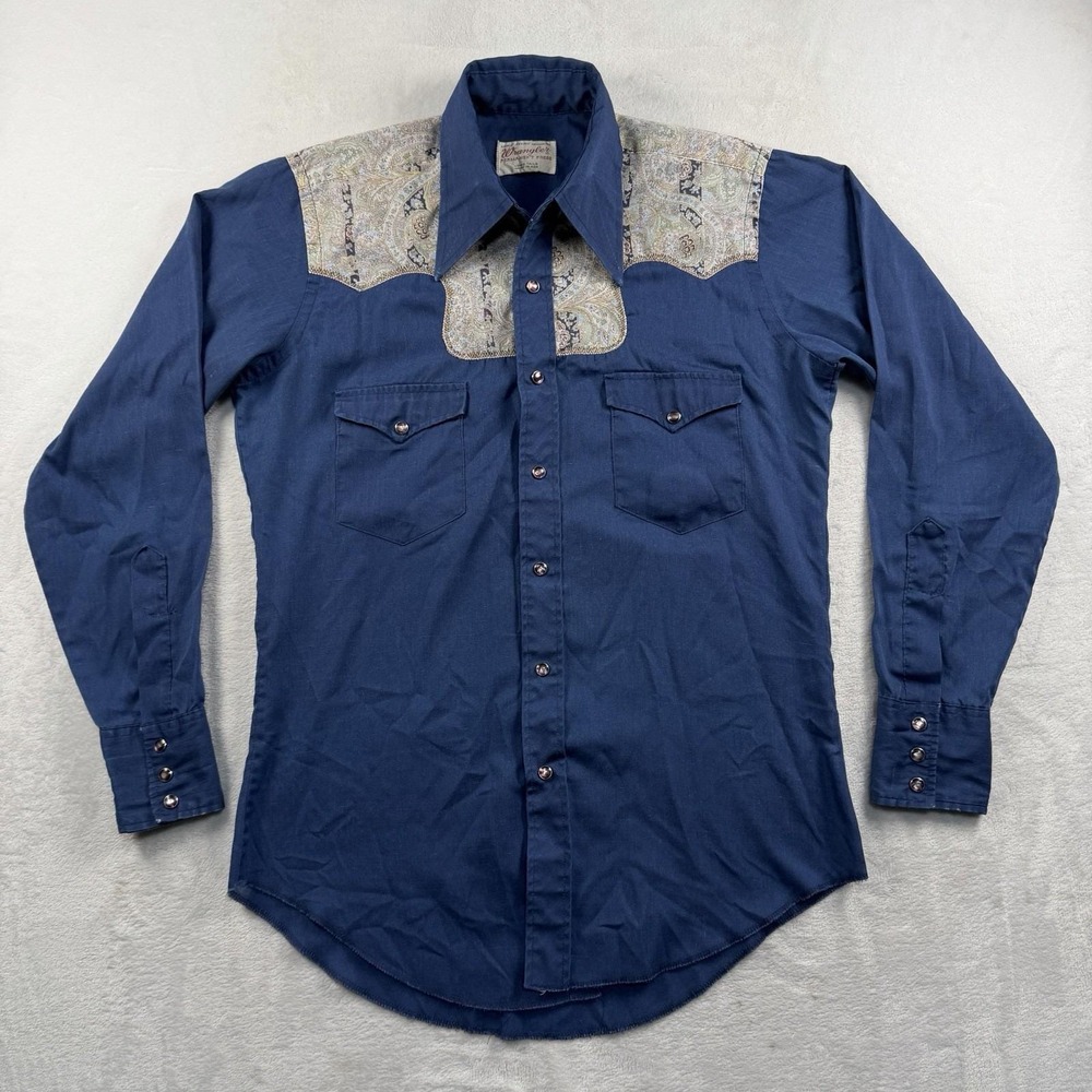 Vintage 70s Wrangler Pearl Snap Shirt Mens S Floral Western Yoke Cowboy Disco